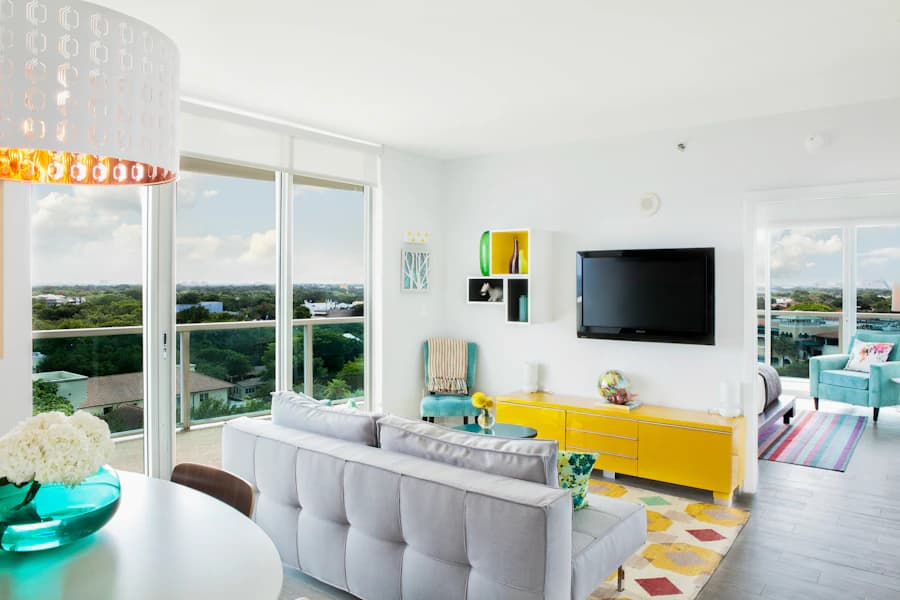 A bright furnished apartment living room